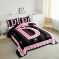 thumbnail image 3 of Manfei Monogrammed D Comforter Sets Full Size,Ribbon Bowknot Comforters & Duvets,Pink Black Bedding Full Comforter Set,Microfiber Room Decorative Reversible,3-Piece, 3 of 8