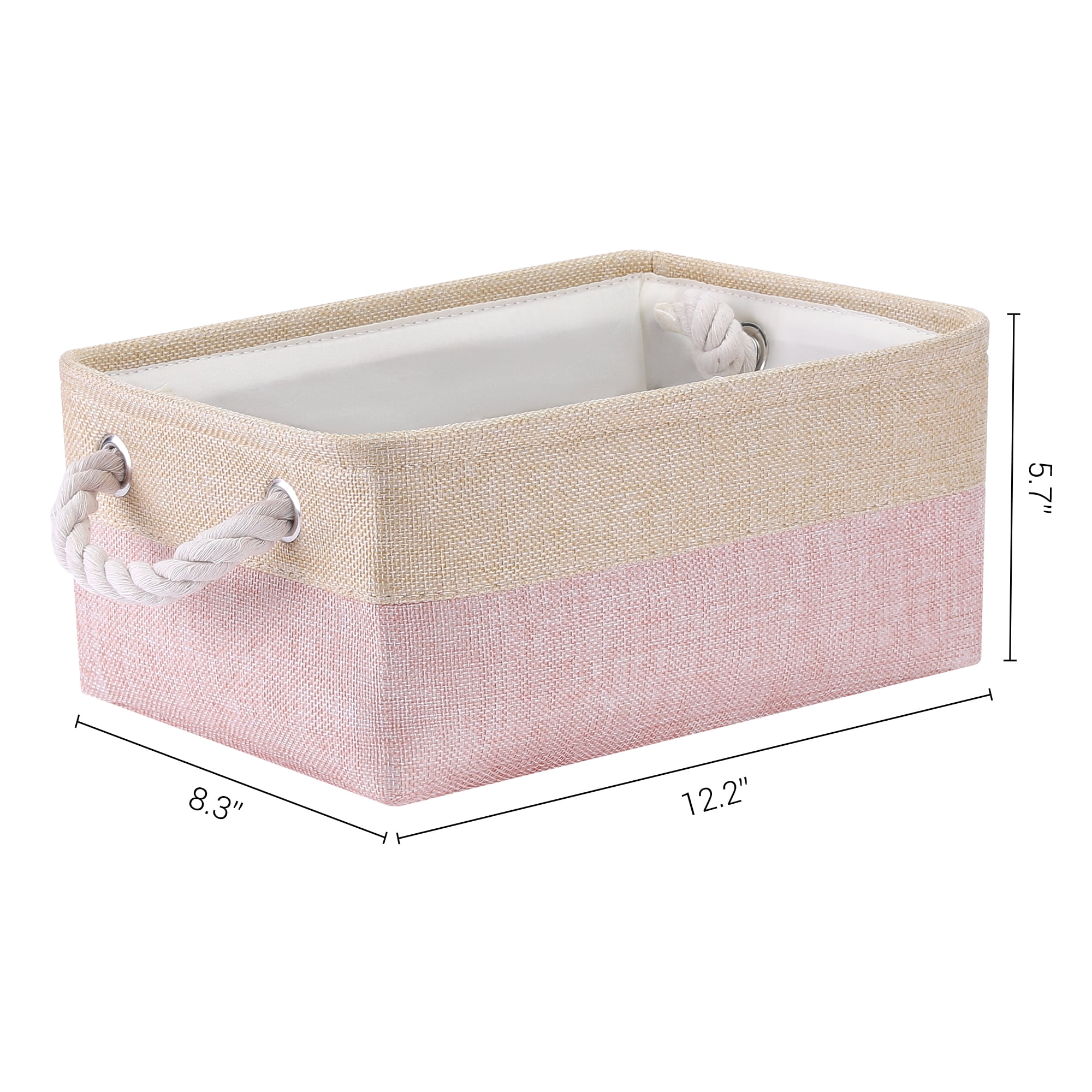 Unique Bargains Storage Bin with Handle Fabric Cube Pink/Beige 12.5*8.5*5in