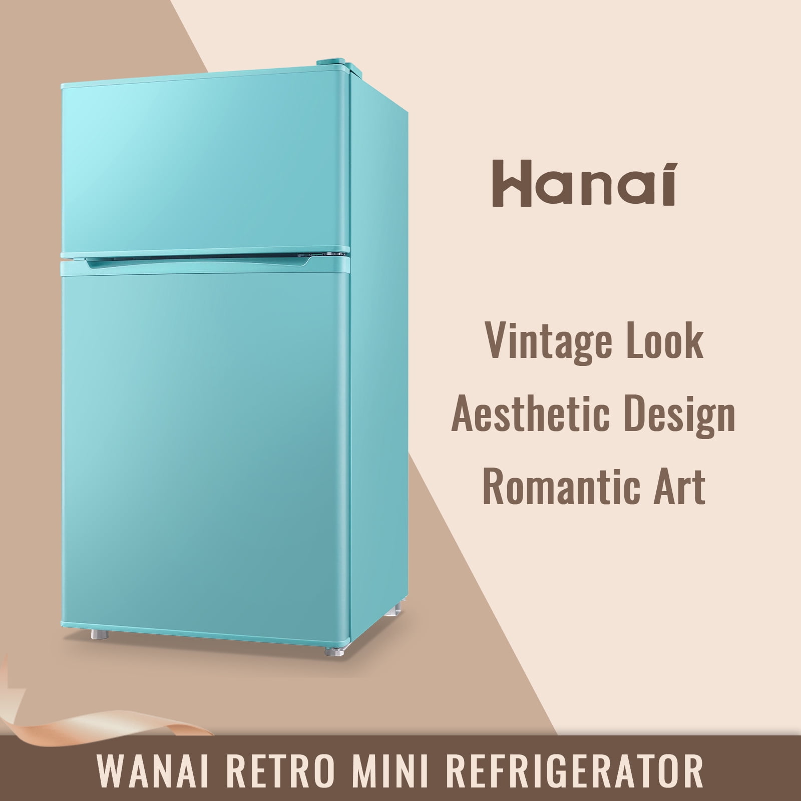 WANAI 3.5 Cu.ft Mini Fridge with Freezer 2 Door Small Refrigerator with 7 Adjustable Thermostat Blue