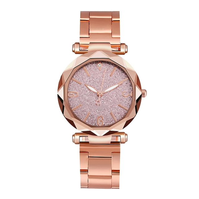 Reloj de acero inoxidable, reloj de cuarzo, reloj de pulsera de moda, reloj brillante rosa
