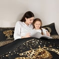 thumbnail image 4 of Erosebridal Chic Cheetah Print Bedding Comforter Set, Personalized Initial D Full Bedding Set, Black Brown, Black Reversible 7pcs, 4 of 6