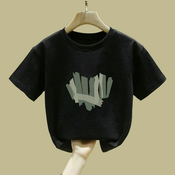 Girls Summer Short Sleeved T-shirt Crew Neck Cropped Sweatshirts Cute Loose Fit Pullover Tops Black 2-3 Years