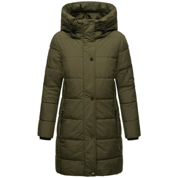 Marikoo Women's Thigh-Length Quilted Winter Coat with Hood - Karumikoo XVI