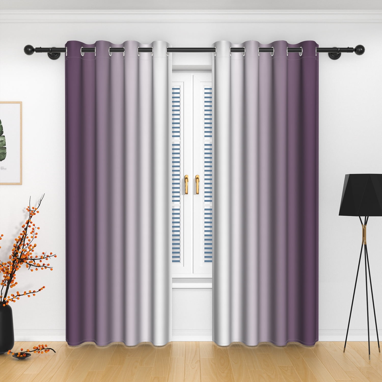 Lfeey Light Blocking Curtains, Room Darkening Blackout Curtains, Purple and White, 42"x72", 2 panels