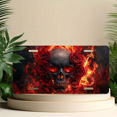 thumbnail image 6 of 1 Pcs 2D Flat License Plate Covers & Frames, Skull with Roses and Fire For Decorative Front, Waterproof For Decoration Aluminum License Plate Covers & Frames Cover For Men Women, 12" X 6", 6 of 7