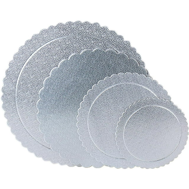 HUGFEGWE 4 Pack Cake Boards Cake Base 6, 8, 10, 12 Inch Cardboard Foil Flower Round Cake Circles Cake Boards for Baking Cake Decorating (Silver) UA824-25454