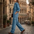 thumbnail image 5 of Utility Jumpsuit Button down Wide Leg Cargo Pockets Collared Utility Jumpsuit Long Sleeve High Waist Pleated Casual Wide Leg Overalls with Pockets, 5 of 7