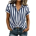 thumbnail image 2 of ClodeEU Women's Striped V Neck Short Sleeve Blouse,Casual Twist Hem Knotted Shirt for Summer Blue,Women's Plus L, 2 of 8