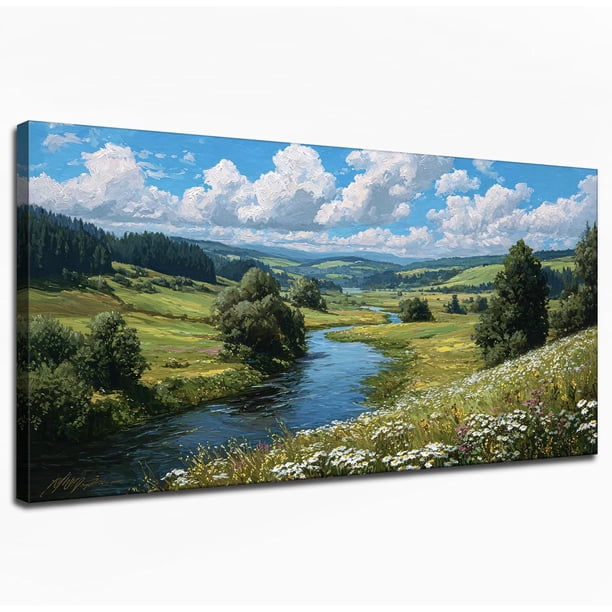 Pintura paisajística artesanal con texturas y luz dorada del sol, ideal para decorar salas de estar, dormitorios, baños y oficinas domésticas con un ambiente natural sereno.