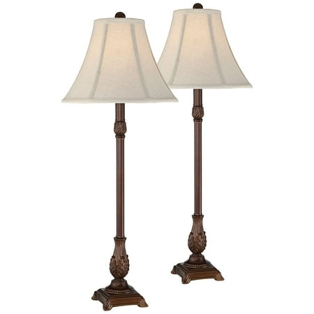 Regency Hill Traditional Buffet Table Lamps Set Of 2 Light Brown Off White Bell Shade For Dining Room