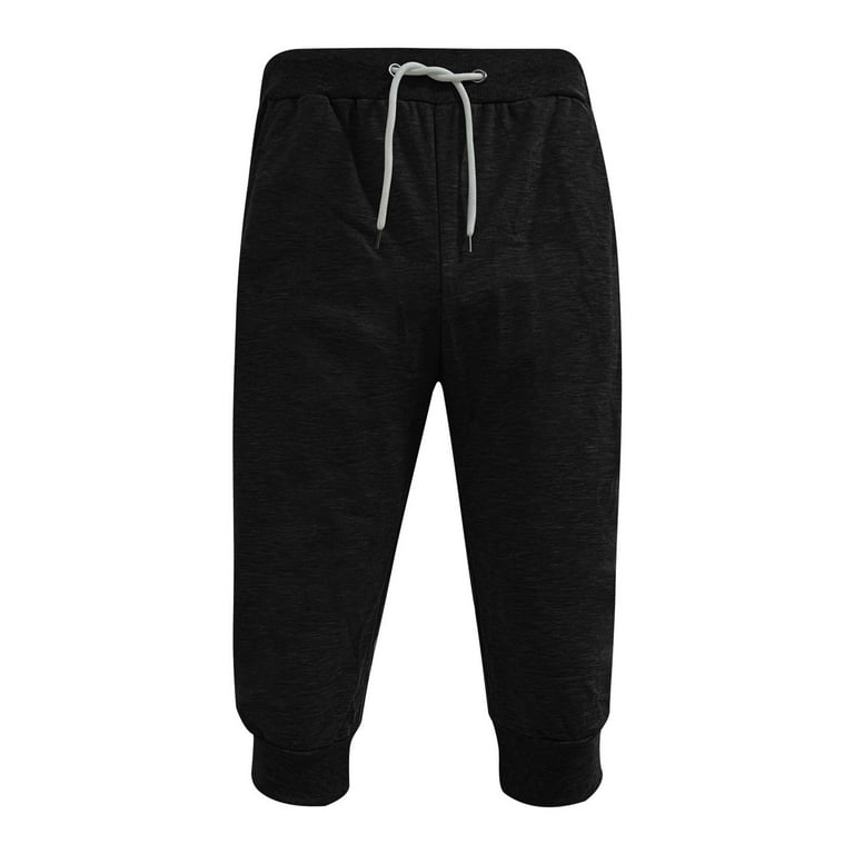 Men's 3/4 Jogger Capri Pants Workout Gym Below Knee Shorts Zipper Pockets -  Black - CB18OQC5LQW Size 30