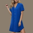 thumbnail image 3 of Dvprdro Women's Summer Dress Fashion Solid V Neck Short Sleeve Button Down Casual Loose Beach Mini T-Shirt Dress, 3 of 5