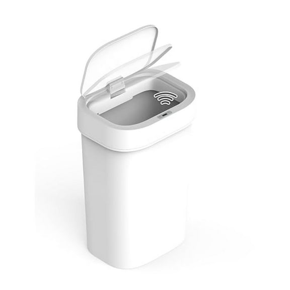 13.2 Gallons Automatic Kitchen Trash Can, 50 Liters Touchless Sensor Garbage Bin with Smart Opening Lid, Slow Close White Plastic Trash Bin for Home (13 Gal Plastic Trash Can)