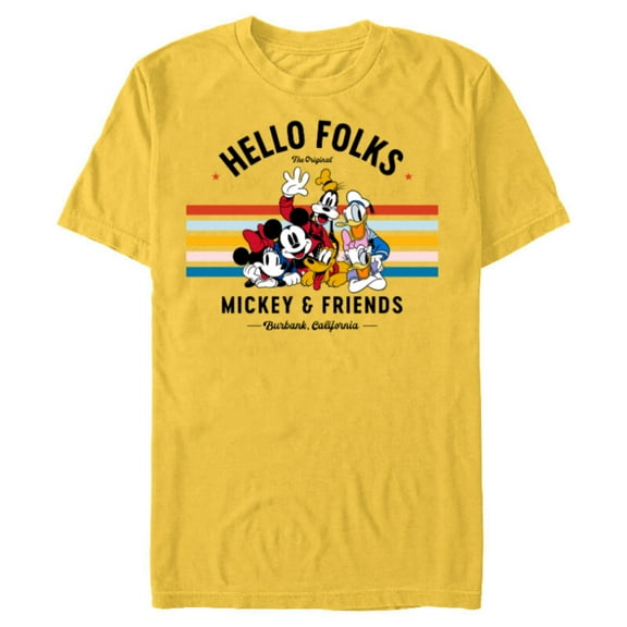 Disney Original Mickey & Friends Hello Folks Retro Vintage - Short Sleeve Blended T-Shirt for Adults - Customized-Yellow