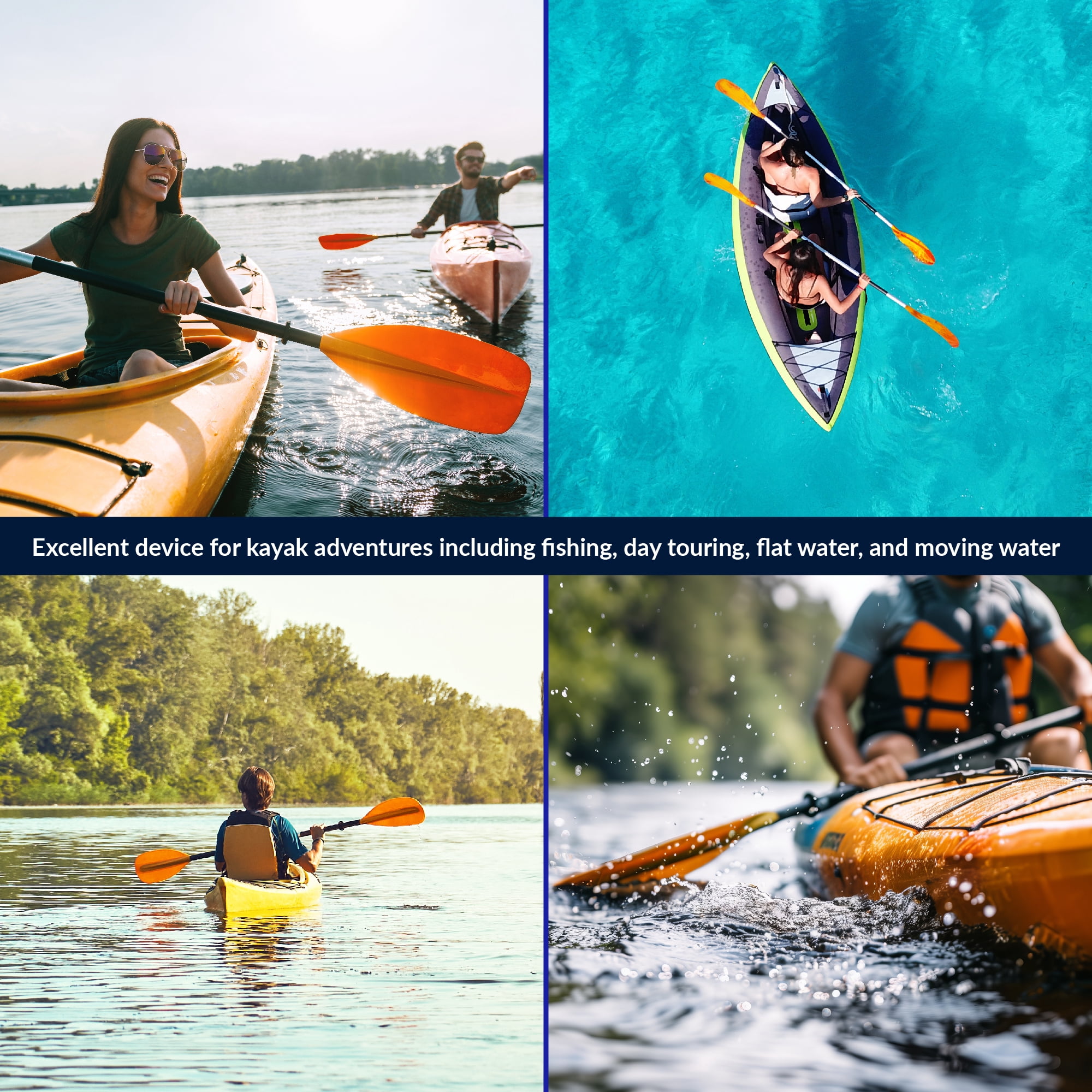Five Oceans Kayak Paddles 2 Pack, 84" - 7ft Kayak Fishing Paddle, Detachable Heavy-Duty Aluminum Shaft, Reinforced Fiberglass Blades, 2-Piece Snap-Button, Lightweight Paddle for all Kayaks - FO2880-M2
