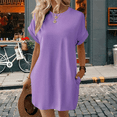 thumbnail image 2 of Solid Color Round Neck Loose Short Sleeve Pocket Dress M, 2 of 4