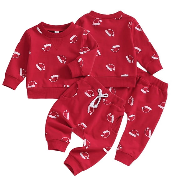 WOLLED Baby Infant Christmas Sweatshirt Outfits for Boys Girls 2PCS Spring Long Sleeve Sweatsuit Set Casual Crewneck Sweatshirt Tops & Waisted Pants Outfits 0M-3T