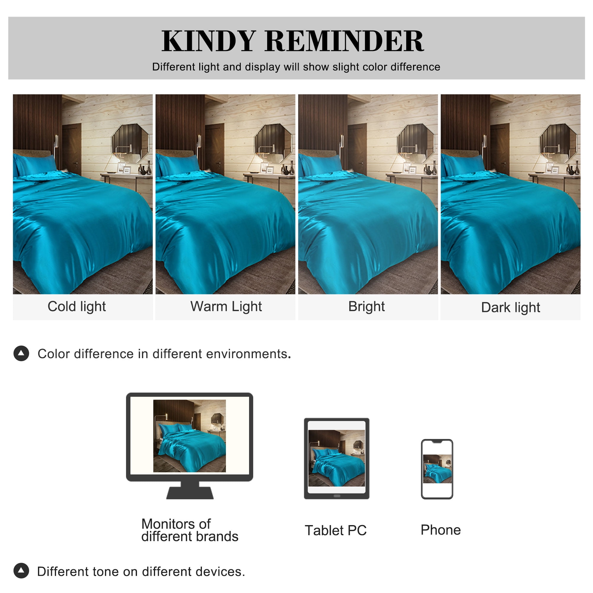 Unique Bargains Satin Duvet Cover Set of 3 with 2 Pillowcase Twin Peacock Blue