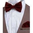 thumbnail image 4 of Boy's Burgundy Bow Tie with Handkerchief Pre-Tied Style Formal Satin Classic Bowtie for Tuxedo Faux Silk, by Adam Young (Medium, Merlot Red), 4 of 5