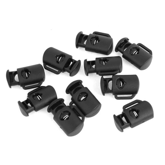 10pcs Plastic 8mm Dia Hole Spring  Cord Locks Ends Stoppers Black