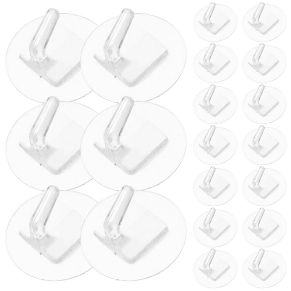 WHAMVOX 20 pcs Wall Mounted Adhesive Clear Sticky Hooks Towel Hooks Wall Hanging Hooks for Bathroom