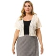 thumbnail image 3 of Women's Plus Size Shrug Cardigan Lace Allover Open Front Short Sleeve Crop Bolero Jacket Beige 2X, 3 of 7