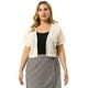 thumbnail image 3 of Women's Plus Size Shrug Cardigan Lace Allover Open Front Short Sleeve Crop Bolero Jacket Beige 2X, 3 of 7