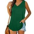 thumbnail image 4 of WCMZJ Womens Loose Fit Casual Flowy Tank Tops V Neck Trendy Sleeveless Side Split Summer Tops Clothes Outfits Green S, 4 of 6