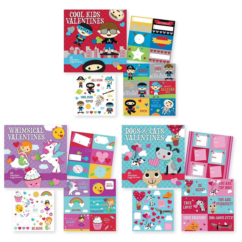 School Valentine Day Value Pack Featuring 90 Valentines & 150 Stickers