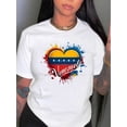 thumbnail image 1 of Creative Heart Flag Graphic Print T-shirt, Casual Round Neck Short Sleeve Top, Women's Clothing, 1 of 8