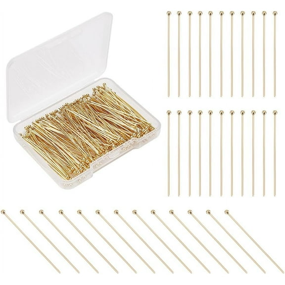 200pcs Head Pins 40mm Ball Head Pins 24 K golden Plated 304 Stainless Steel Jewelry Making Pins 0.7mm(21 Gauge) Beading Pin for DIY Charm Earrings Braceles Necklaces Crafts Jewelry Making