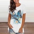thumbnail image 2 of Blusa de manga corta con estampado digital de mariposa y cuello redondo informal para mujer Pompotops  hkajfhjk461350, 2 of 5