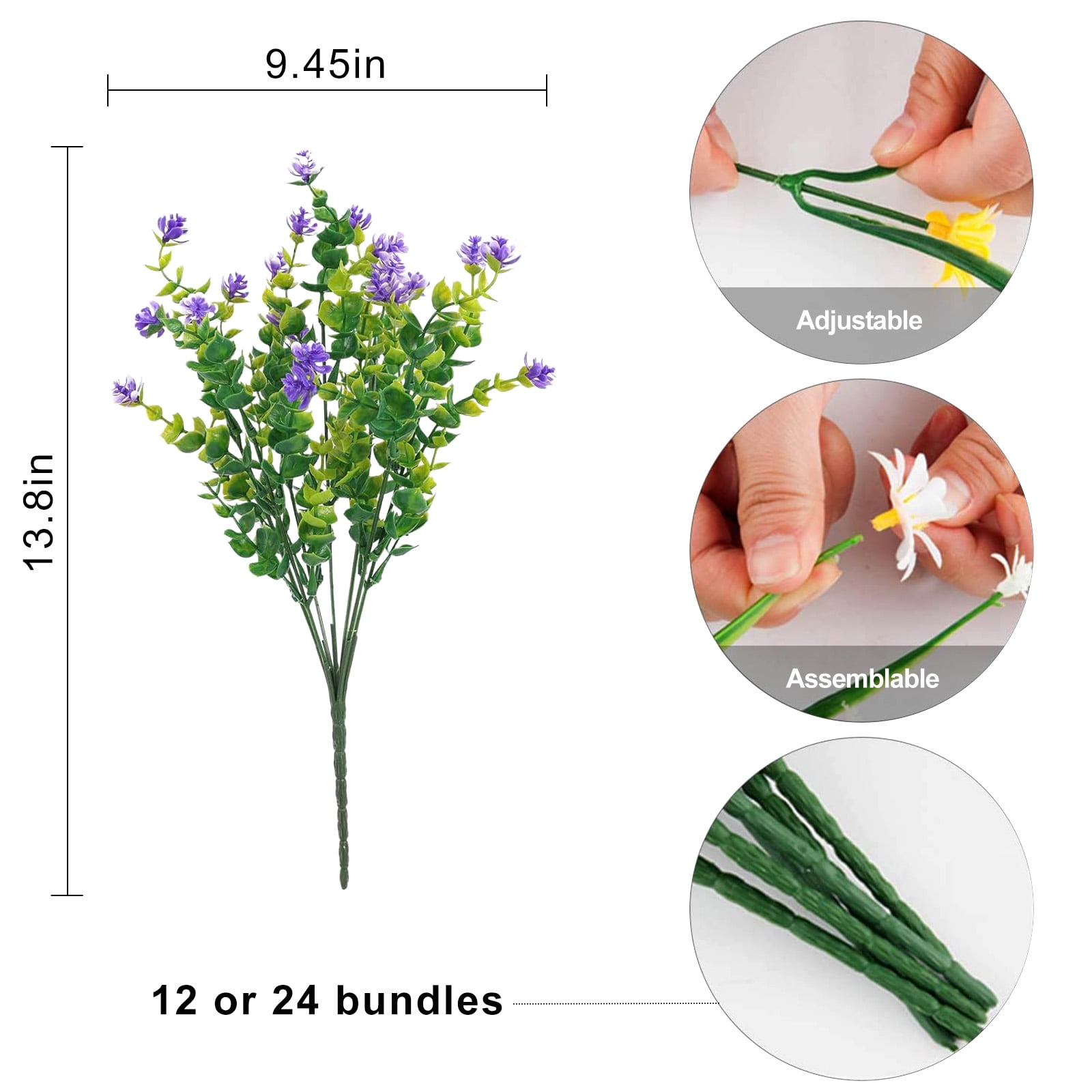 Inadays Artificial Flowers for Outdoor Indoor, 24 Bundles Fake Plant Colorful Eucalyptus camellia UV Resistant for Garden Yard Wedding Farmhouse Balcony Porch Patio
