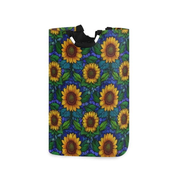 Yayeee Freestanding Laundry Hamper with Handle Collapsible Large Storage Basket for Clothes, Blue Art Sunflowers