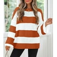 thumbnail image 2 of Women's  Fall Long Sleeve Oversized Striped Color Block Comfy Loose Crew Neck Knitted Pullover Sweater, 2 of 16