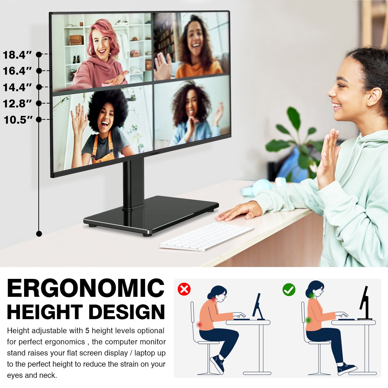 TAVR Furniture 360° Rotatable Table Top TV Stand for 13-32 inch TVs, 44 Lb Capacity, 5 Height Adjustment, Black