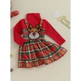 thumbnail image 3 of Wassery Kids Girl Christmas Outfits Clothes 6M 12M 18M 24M 3T 4T Little Girls Long Sleeve Turtleneck T-shirt +Elk Suspender Plaid Skirt 2Pcs Holiday-themed Party Clothing for Toddler Girl, 3 of 9