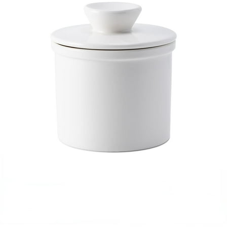Neighborly Nook Butter Crock With Water Line for Countertop, French Dish With Lid, Ceramic Keeper for Fresh Spreadable Butter, Container Holder for Kitchen and Home Decor, White