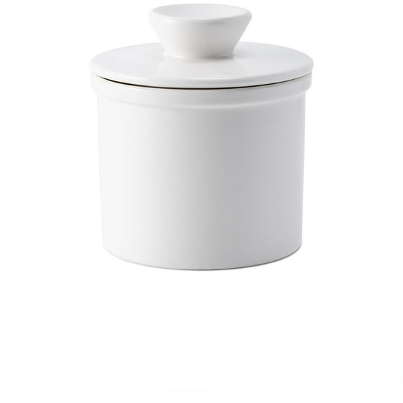 Neighborly Nook Butter Crock With Water Line for Countertop, French Dish With Lid, Ceramic Keeper for Fresh Spreadable Butter, Container Holder for Kitchen and Home Decor, White