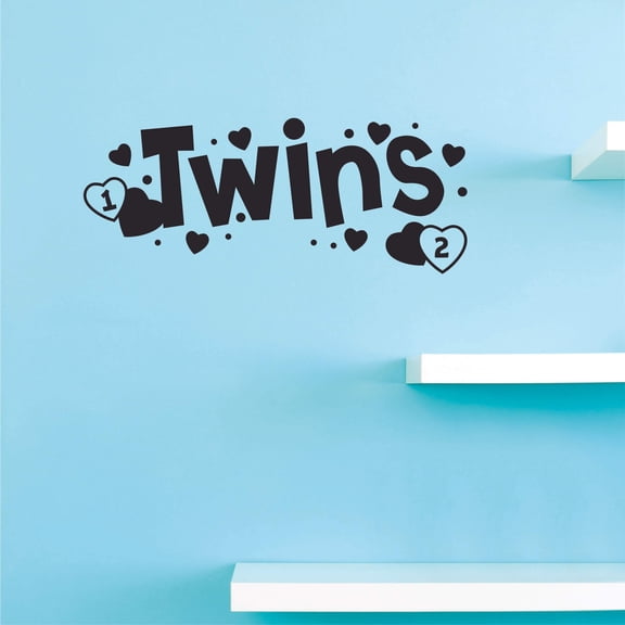 Twins Hearts Wall Sticker Decal Decoration | DIY - 10" x 20" Removable Vinyl Decor for Girls Boys Kids Siblings Bedroom or Living Room