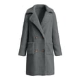 thumbnail image 6 of KICILVS Long Sherpa Jacket Women Fuzzy Button-Down Coat with Pockets Notched Collar Warm Winter Outerwear for Casual, 6 of 7