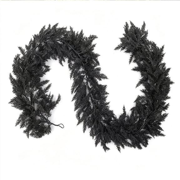 Homellea Black Cedar Pine Halloween Garland, 5.9 Ft Artificial Norfolk Pine Garland for Table, Mantel, Fireplace, Wall, Doorway, Shelf, Party and Gothic Spooky Home Decor