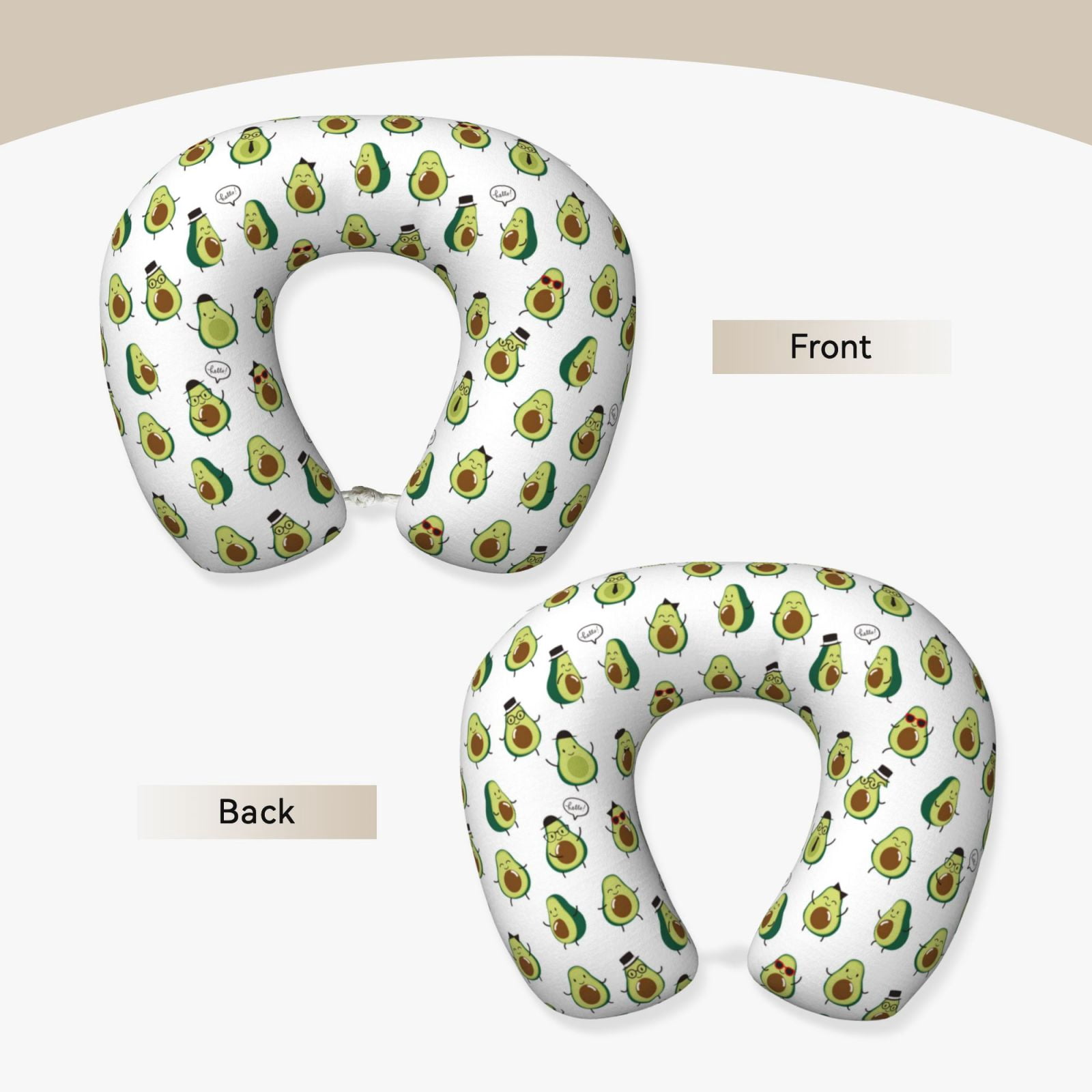 Xecao Avocado Friends Print Memory Foam Cervical Neck Pillow Versatile U-Shaped Pillows for Home,Office,Camping,Travelling,Soft Washable Cover