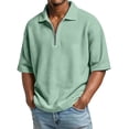 thumbnail image 2 of Qwertyu Men's Quarter Zip Up Tshirts Short Sleeve Collared Waffle Shirts Solid Color Loose Fit Casual Pullover Tops Light Green S, 2 of 7
