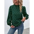 thumbnail image 2 of Women'S Long-Sleeved Commuter Hot Stamping Shirt Pleated Round Neck Shirt Casual Loose Top Green S, 2 of 8