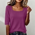 thumbnail image 2 of Women's Basic Tops Square Neck T Shirts Ribbed Knit Slim Half Sleeve Tee Clothes Trendy Daily Outfit Tops, 2 of 5