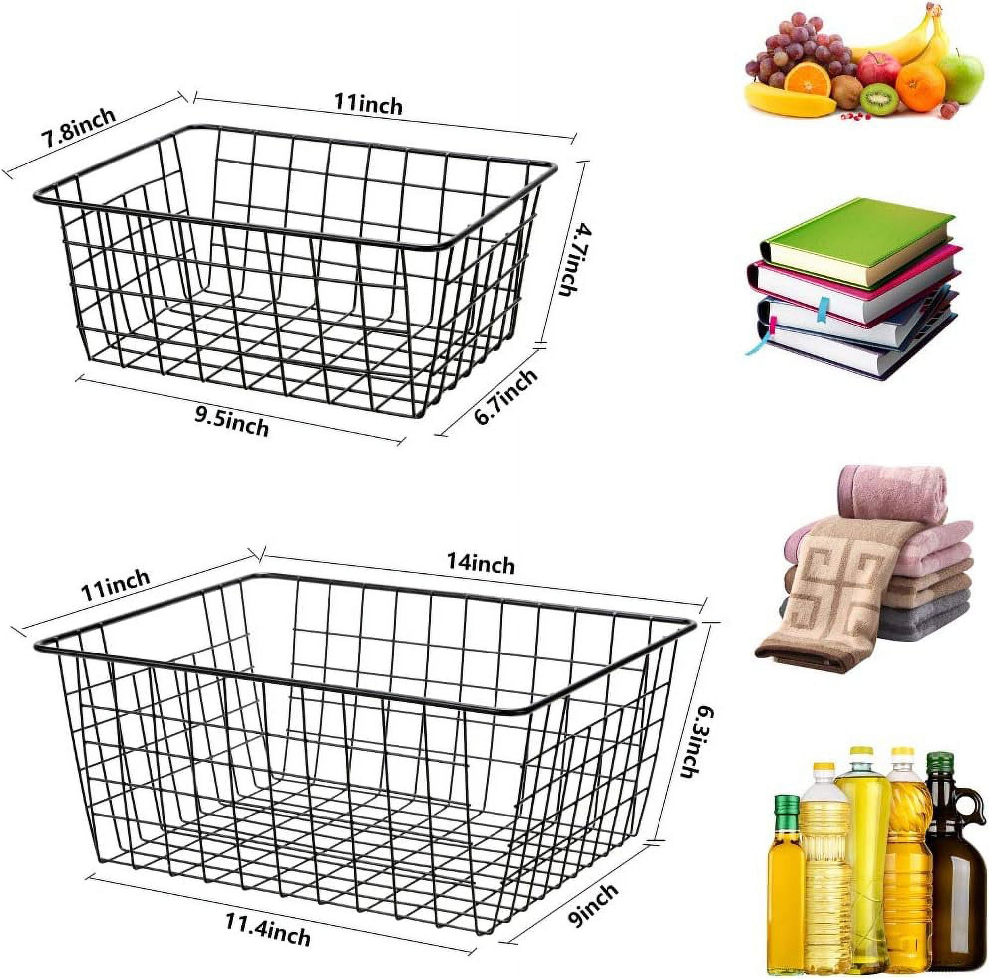Wire Storage Baskets, Wire Baskets for Organizing,Premium Metal Storage Organizer Basket, Large Wire Basket for Home Office Kitchen, Black (14.2x11.3x6.3inch)
