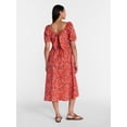 thumbnail image 2 of Time and Tru Women's Tie Back Cotton Midi Dress with Short Puff Sleeves, Sizes XS-XXXL, 2 of 4