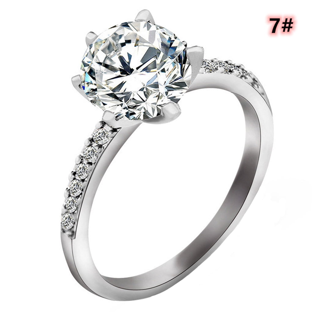 Classic Engagement Ring 6 Claws White Cubic Zircon Female Women Wedding Band Rings Jewelry,6,Silver 