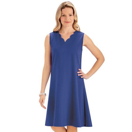 Summer Classics London Collection Classic Solid Color Scalloped Neckline A Line Knit Dress - Cute Summer Outfit for Any Occasion ()